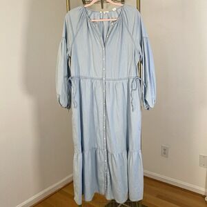 Levi's Women's Blue Tiered Midi Dress Size Medium Boho Cottagecore Prairie